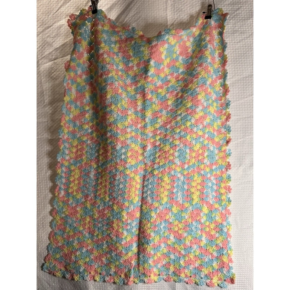 HAND CRAFTED‎ CROCHETED PASTEL MULTI BABY BLANKET/THROW  Afghan 29x37"